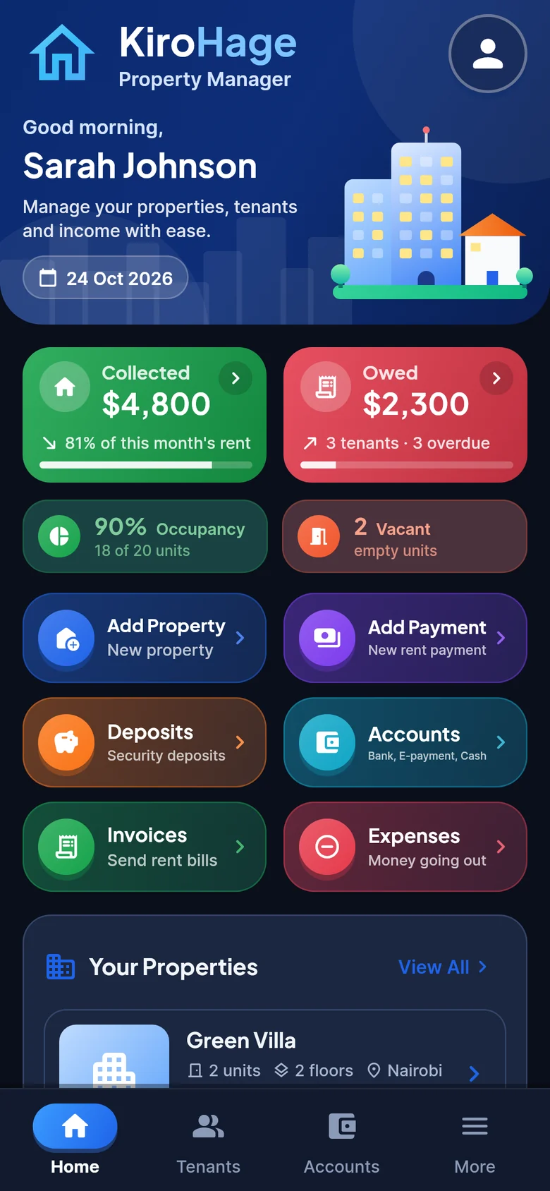 Home in dark mode